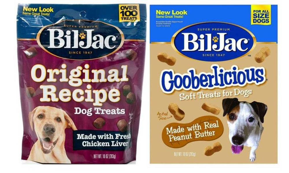 Bil-Jac Real Chicken Soft Treats dog bag highlighting tempting liver and peanut butter flavors for training rewards.