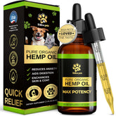Billion Pets hemp oil bottle for dogs promoting calm focus