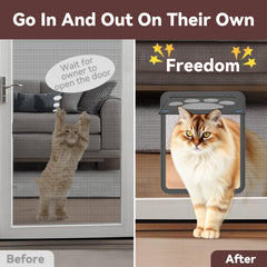 Billionchains cat screen door magnet close demonstrates secure hands-free closure after pet passage