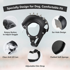 Billionchains dog helmet side view highlighting rivets and secure fit for bike rides.