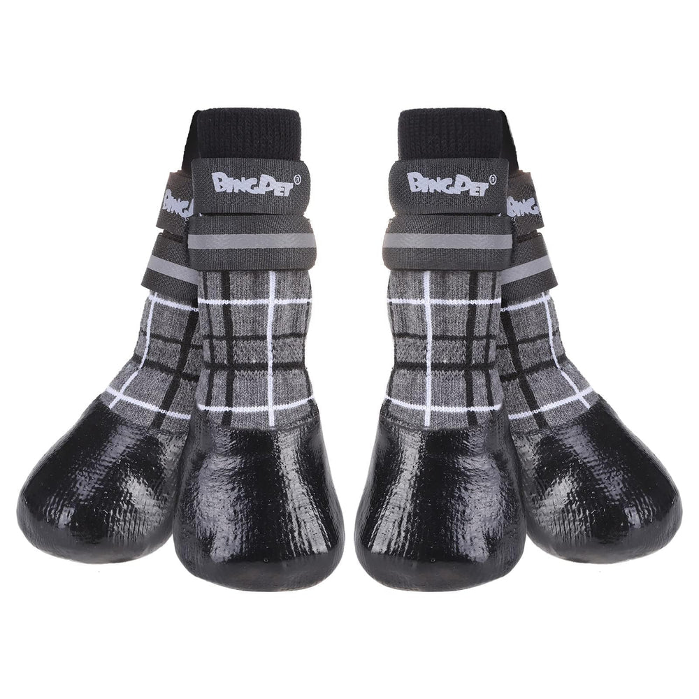 BINGPET anti-slip dog socks on wood floor showing enhanced traction for indoor safety