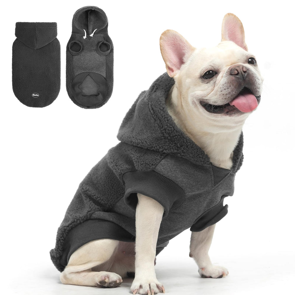 BINGPET dog hoodie with leash hole gray front view for easy leash access on walks