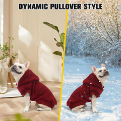 BINGPET dog hoodie red inner fleece warmth with flexible belly panel.