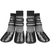 BINGPET dog socks packaging showing all-season paw protection and easy sizing options.