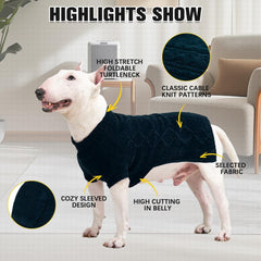 BINGPET dog sweater blue turtleneck back view showing neck coverage
