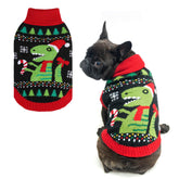BINGPET dog sweater dinosaur pattern front view for festive warmth
