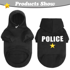 BINGPET Police Dog Hoodie back view highlights soft brushed fleece for cozy outings
