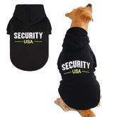 BINGPET Security USA dog sweater with hood, cozy warmth for cold morning walks.