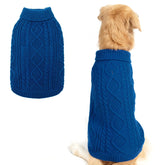 BINGPET thermal knitted dog sweater blue front view for warm outdoor walks