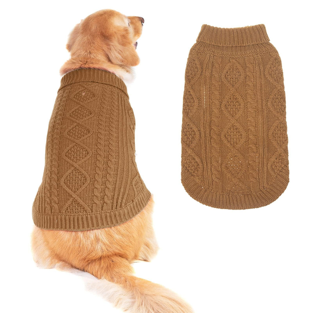BINGPET thermal knitted dog sweater front view showcases cozy turtleneck warmth.