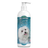 Bio-Groom Super White Shampoo bottle pouring with bright lather for whitening effect