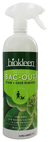 Biokleen Bac Out cleaner spray-foam bottle powers away pet stains and odors