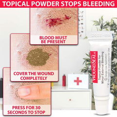 Biolife WoundSeal powder application on skin forms a protective seal over minor openings.