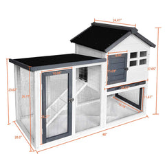 Birasil Wood Rabbit Hutch side view highlights durable gray finish for outdoor use.
