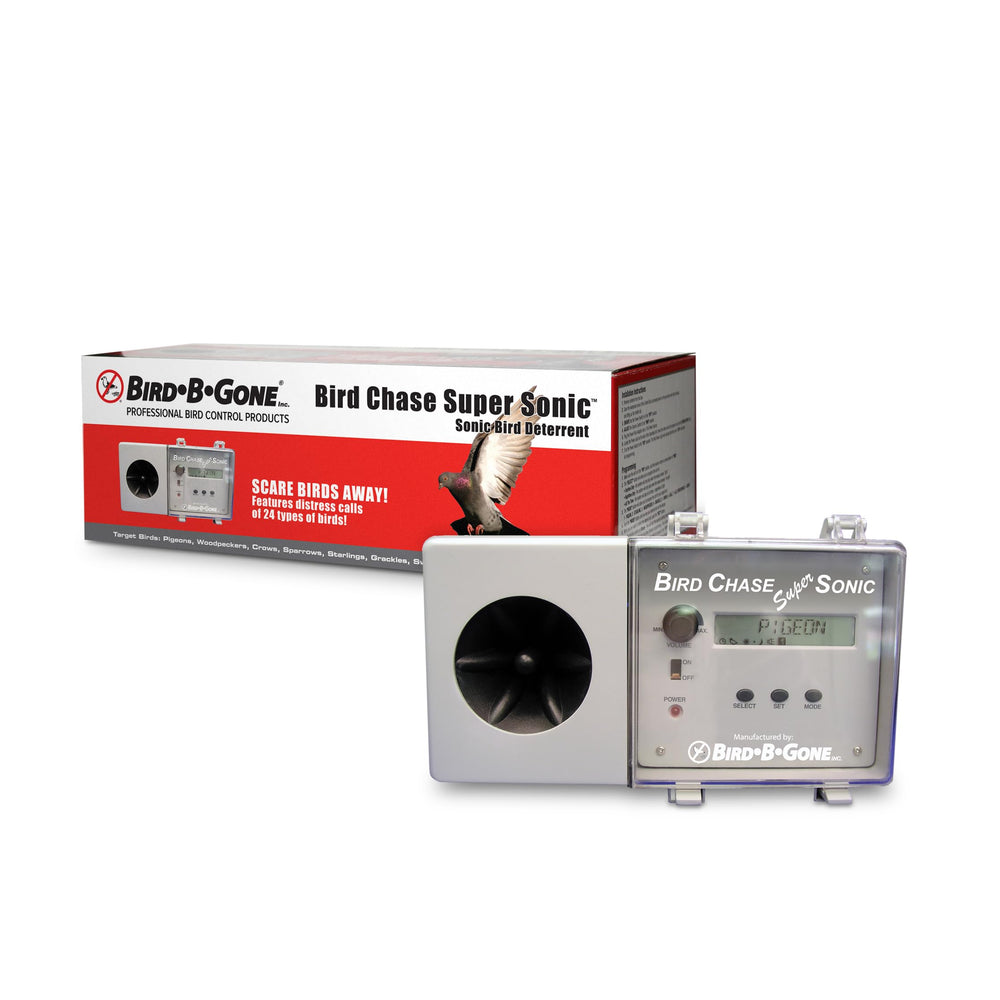 Bird B Gone Bird Chase Super Sonic outdoor unit deters birds on patios.