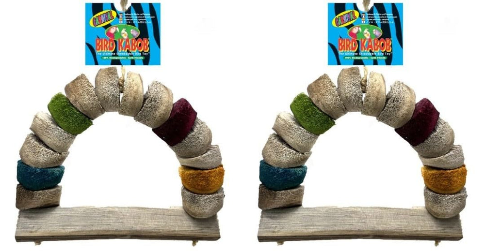 Bird Kabob Carnival 2-Pack toy on perch promotes chewing and mental stimulation.