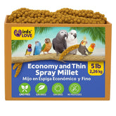 Birds LOVE Economy spray millet box bulk packaging for easy feeding and storage.