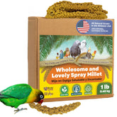 Birds LOVE spray millet edible tops package shows convenient packaging for easy feeding.