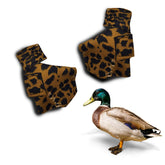 Birdy Bootie Leopard outdoor-use image shows durable protection for waterfowl feet during adventures.