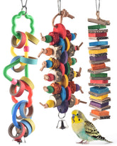 Bissap 3pcs bird toy set shows vibrant colors to attract parrots and encourage chewing.
