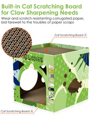 Bissap cat cardboard house interior space shows cozy hideaway for naps.