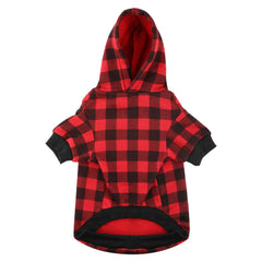 Blaoicni plaid dog hoodie leash-hole detail for easy walks.