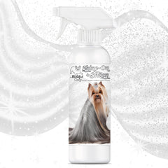 The Blissful Dog Shine-On spray-application shows quick detangling before brushing.