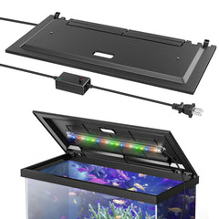 Blosail LED Aquarium Hood lid with light secures tank and reduces evaporation.