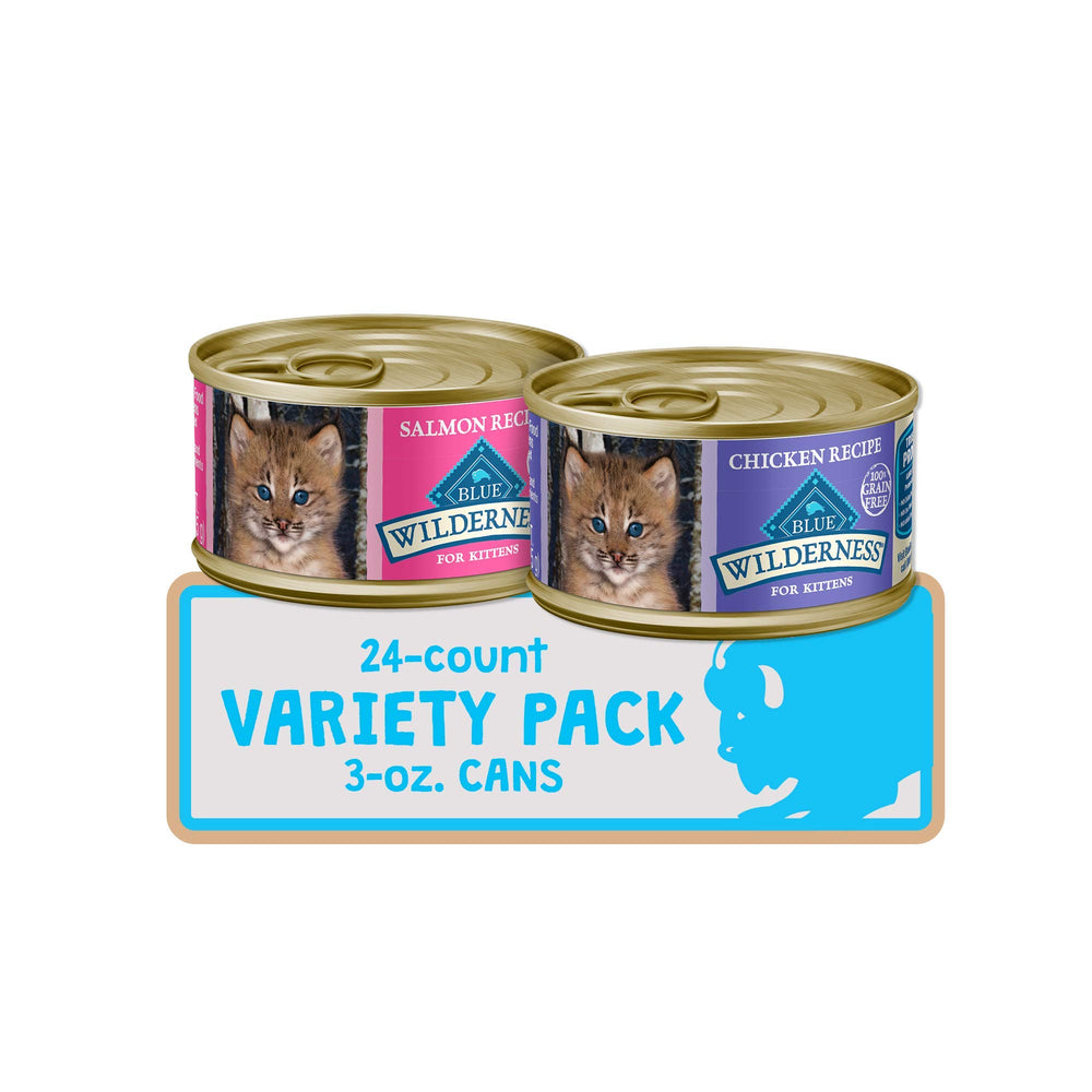 Blue Buffalo Wilderness kitten pate chicken 3oz can image shows real protein for growing kittens.