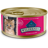 Blue Buffalo Wilderness Salmon First ingredient image highlights real salmon for kitten growth support.