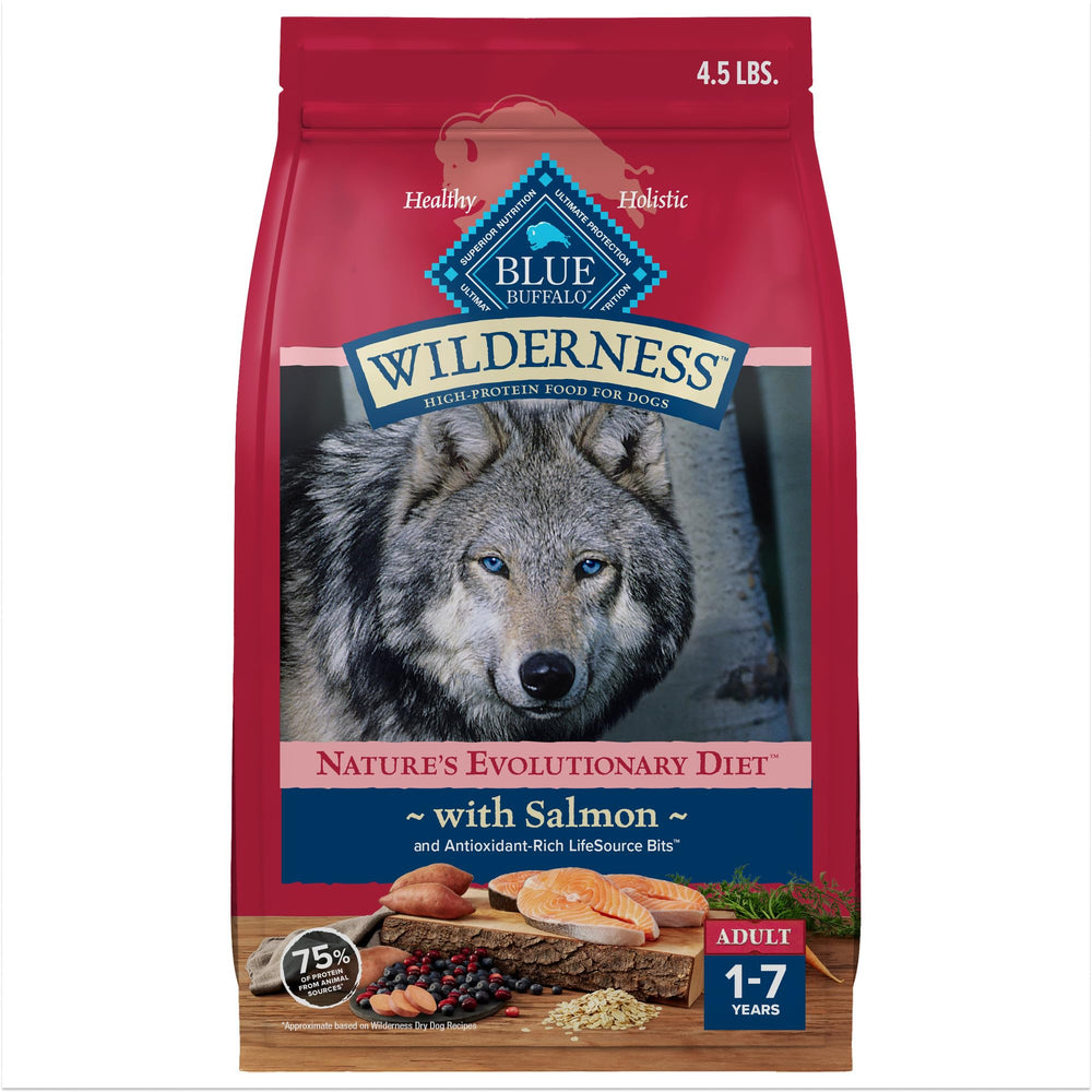 Blue Buffalo Wilderness salmon-first-ingredient close-up showing real protein for active dogs