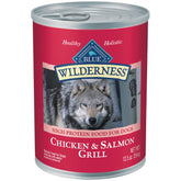Blue Buffalo Wilderness wet dog food with salmon first ingredient boosts protein and flavor.
