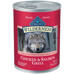Blue Buffalo Wilderness wet dog food with salmon first ingredient boosts protein and flavor.
