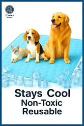 Blue Cooling Mat & Sleeping Pad top view highlights quick-dry surface for pets
