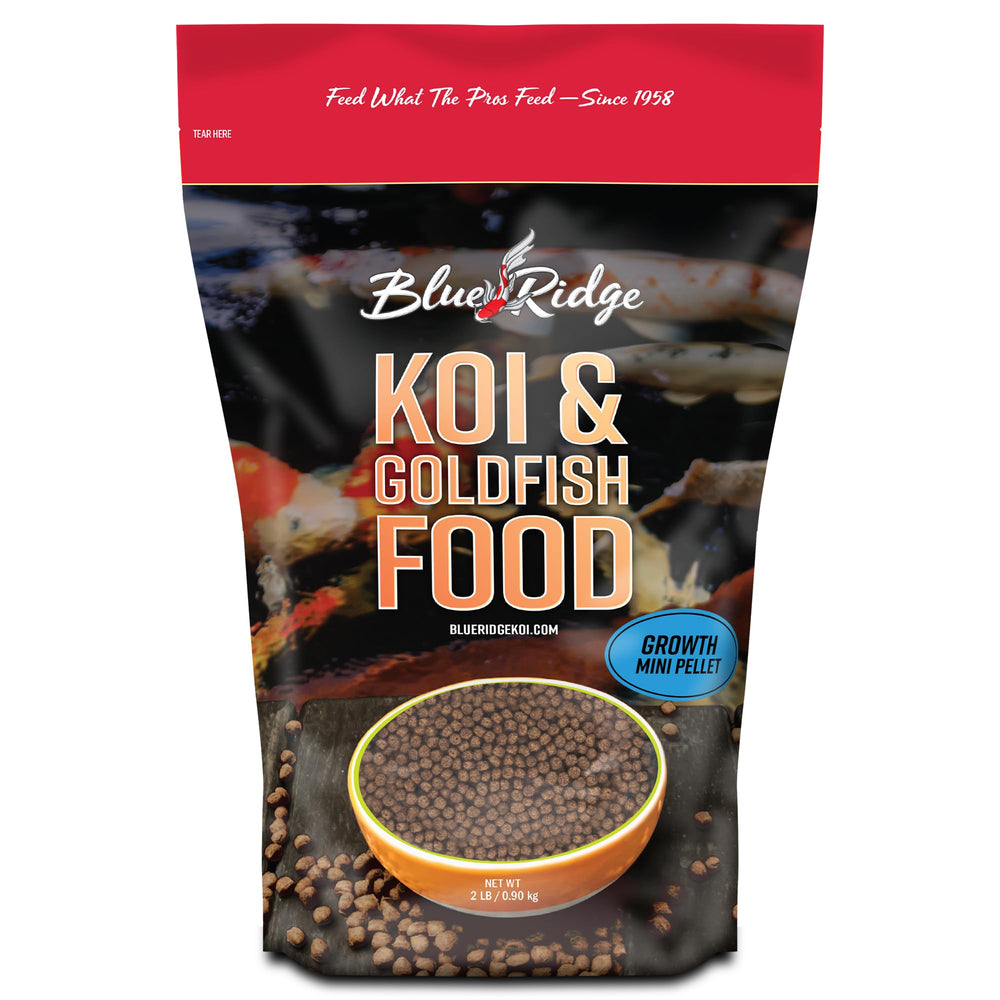 Blue Ridge Koi Food floating pellets for easy digestion in koi and goldfish