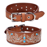 Blueberry Pet Canyon Brown Collar with floral embroidery and turquoise studs for stylish medium dogs.
