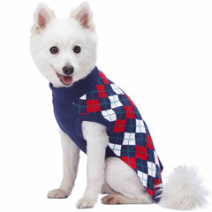 Blueberry Pet Chic Argyle pattern closeup reveals durable knit and timeless style.