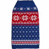 Blueberry Pet Christmas Snowflake Dog Sweater navy back view offers warm winter protection.