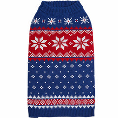 Blueberry Pet Christmas Snowflake Sweater Navy back view keeps dogs warm on winter walks