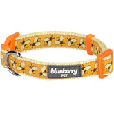 Blueberry Pet Collar patrón abejas, ajuste medio cómodo para paseos.