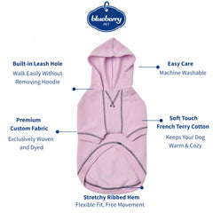 Detalle capucha y manga raglán de la sudadera para perro Blueberry Pet Essentials