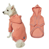 Blueberry Pet Essentials dog hoodie coral back view shows cozy warmth for chilly walks