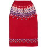 Blueberry Pet Icelandic Lopi Pullover Holiday Red back view showing warm knit for cold walks.