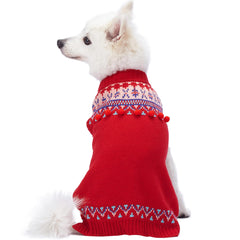 Blueberry Pet Icelandic Lopi Pullover Holiday Red knit-detail close-up emphasizes soft warmth from acrylic blend.