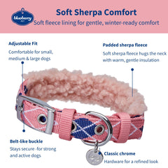 Blueberry Pet sherpa fleece padding adds plush warmth for cozy walks.