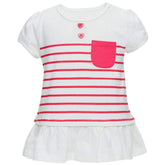 Blueberry Pet soft and comfy girls' ruffle-hem cotton T-shirt in pink stripes, breathable everyday wear