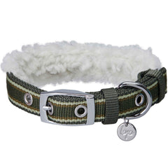 Blueberry Pet soft-comfy striped collar in olive green for daily wear.