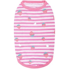 Blueberry Pet Wonderland strawberry graphic dog shirt adds cute charm.