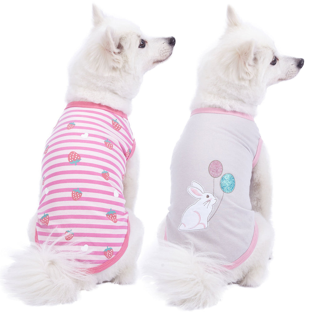 Blueberry Pet Wonderland striped dog T-shirt pack 2 back-length-12 for cozy everyday wear.