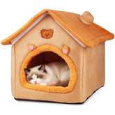BluGun cat house orange sleeping tent offers cozy privacy for restful naps.